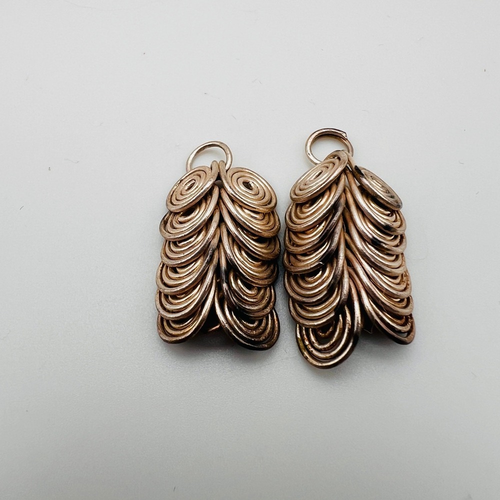 Handcrafted Wire Wrap Earring Dangles Coiled Spiral Boho Artisan Silver Tone